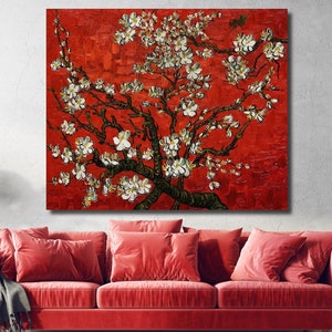 Red Style Almond Blossom by Vincent Van Gogh,Canvas Art,Modern Wall Art,Wall Art Prints,Gift for Her,Van Gogh Poster,Van Gogh Gallery