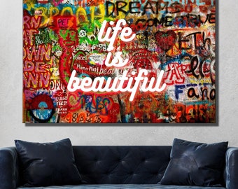 Banksy "Life is" Graffiti Art, stampa su tela colorata