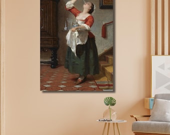 Impresión artística en lienzo de una divertida mujer victoriana: bebedora de vino irónica, decoración del hogar