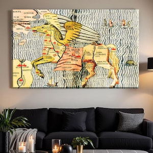1581 ハインリッヒ バンティング ペガサスのアジアの絵地図 アンティーク 歴史的 すぐに掛けられるアート アジア擬人化地図 キャンバスプリント