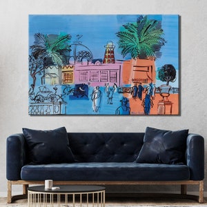 Raoul Dufy Framed Canvas Panel / The Casino of Nice with palm trees and basins (1926) / Ready To Hang Fauvist Landscape /Limited Edition Art