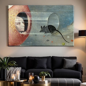 Hieronymus Bosch Kunstdruck auf Leinwand - Ausschnitt aus dem Garten der Lüste, Mann und Maus Poster, Kunstdekor für Zuhause