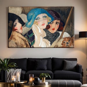 Three Women Under an Umbrella by Gerda Wegener, French Woman Poster, Figurative Artwork, Fine Art Print, Art Nouveau Painting