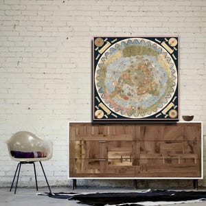 Oude platte aardekaart poster, aardekaart door Monte Urbano muurkunst, Monte Urbano historische kaart canvas, oude wereldkaart canvasafdruk