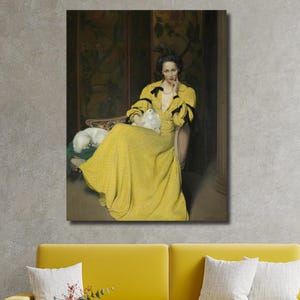 Lámina artística de Herbert James Gunn: Pauline con vestido amarillo (1944), elegante retrato vintage de mujer, lienzo decorativo para pared de museo