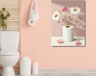 Daisy Floral Toilet Paper Roll Canvas: Funny Bathroom Wall Art