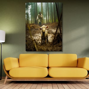 Lienzo de Jesús, arte de pared, Jesús corriendo tras el cordero perdido, decoración cristiana para el hogar, Jesús salvando al cordero, hermoso mensaje, Jesús, amor, pintura impresa