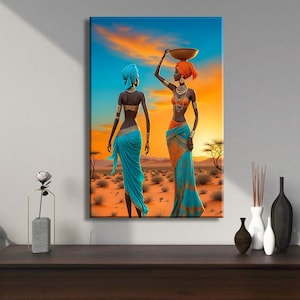 Impression sur toile de femmes africaines : art bohème coucher de soleil