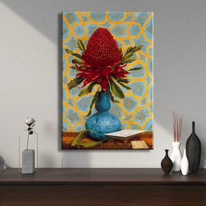 Lucien Henry Painting: Waratah Fine Art Print | Vintage Botanical Poster | Australian Floral Wall Art | Home Decor Canvas Wall Art