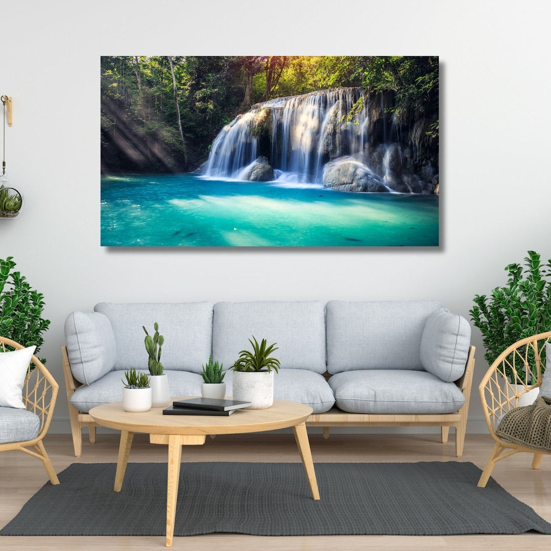 Canvas Waterfall Nature Scenery 5 Piece Canvas Wall Art Framed Multi ...