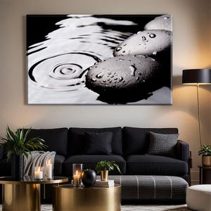 Zen Steine Spa Wall Art Print | Serene Rock Ripple Leinwand Poster | Ruhe Badezimmer Dekor | Zen-Fotografie-ruhige Wasser-Szene