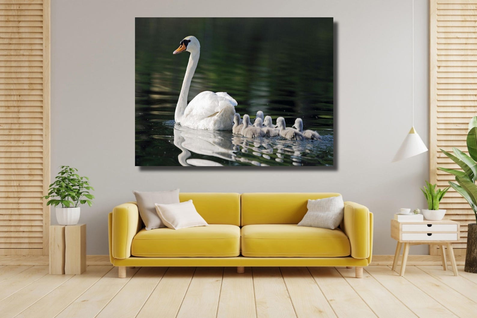 Swan Family Canvas Art: Mother and Babies - Ready to Hang - Etsy