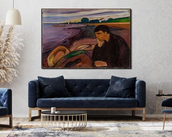1891 Melancholy by Edvard Munch - Stampa su tela da parete con cornice, decorazione per casa, ufficio, camera da letto, soggiorno, extra large, 101 x 76 cm