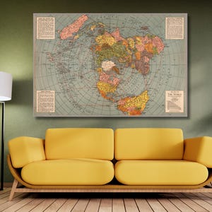 Flat Earth Map Polar Azimuthal Equidistant Projection 1943 WWII Canvas Print Poster,Old Map Canvas Art,Ready To Hang,Flat Earth Map Print