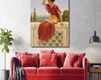 Impresión de John William Godward: La Señal, lienzo figurativo femenino vintage