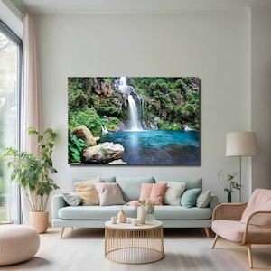 Island Beautiful Nature Waterfalls Canvas Wall Art Design/POSTER or CANVAS READY to Hang/Poster Print Decor for Home & Office Decoration