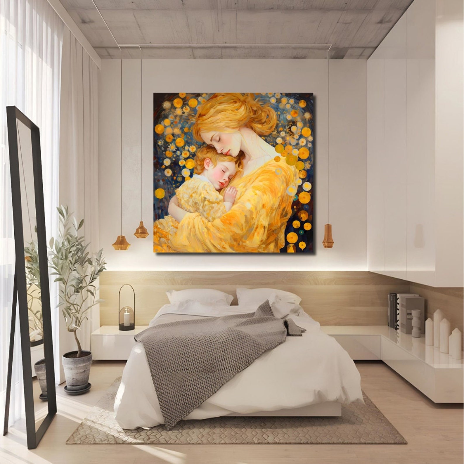 Stampa Su Tela Gustav Klimt 'Madre Con Bambino' | Quadro D'Arte 30x42cm Senza Cornice Per Arredamento Casa