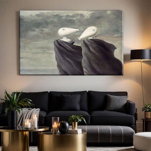 Magritte Art Print | Surreal Canvas Wall Art | Sentimental Conversation Poster | Rene Magritte Painting Reproduction