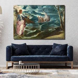 Jacopo Tintoretto Painting: Christ at the Sea of Galilee Canvas Wall Art, Fine Art Print/Poster, Giclee Fine, Religious Housewarming Gift