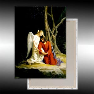 Carl Heinrich Bloch Canvas:Angel with Jesus Christ Before Arrest in the Garden of Gethsemane/Fine Art Print/Home Decor Art/Housewarming Gift
