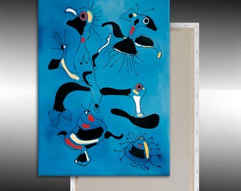 ジョアン・ミロ：鳥に石を投げる人（1926年）キャンバスアート/展覧会