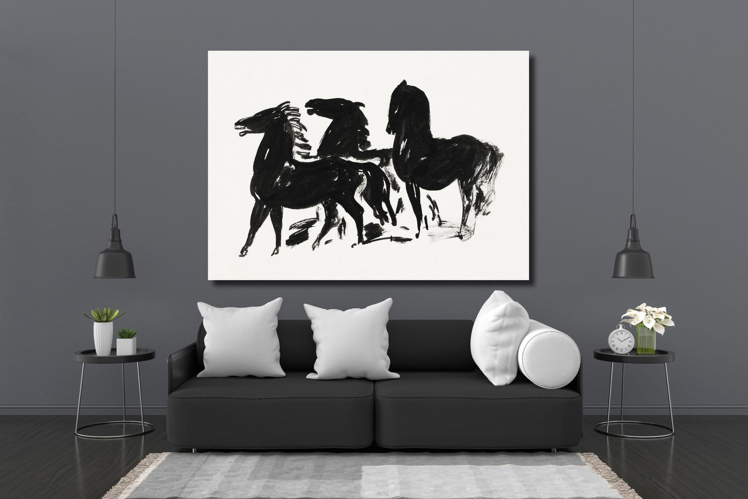 Three Black Horses - Leo Gestel | Duch Art,Vintage Print, Poster Reproduction, Modernism Artwork, B&W Poster,Gestel Wall Decor,Animal Print