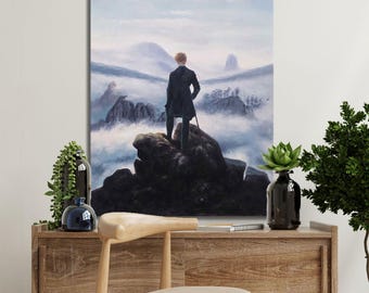 Wanderer Above the Sea of Fog Canvas Print, Romantic Landscape Art