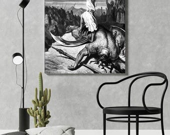 David Slays Goliath Canvas Wall Art, Gustave Dore Fine Art Print