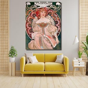 Alphonse Mucha Art Nouveau Canvas Print: Floral Fashion Lady, Paris Decor