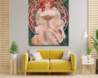 Alphonse Mucha Art Nouveau Canvas Print: Floral Fashion Lady, Paris Decor