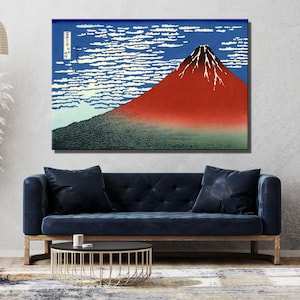 Hokusai Fuji Mountains in clear Weather Canvas/Poster Art Reproduction, Classic Japanese Woodblock Art, Ukiyoe Japanese Ink Art Print