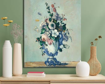 ポール・セザンヌ ロココ 花瓶 壁掛けキャンバス - 1876 年 青と白の