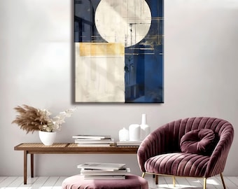 Wabi Sabi Art Print, Japandi Kintsugi, Navy Blue and Gold, Giclee