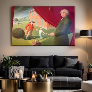 Grant Wood Parson Weems’ Fable 1939 Canvas Print Wall Art,Grant Wood Painting,Wood Poster,Art Reproduction,Grant Wood Print