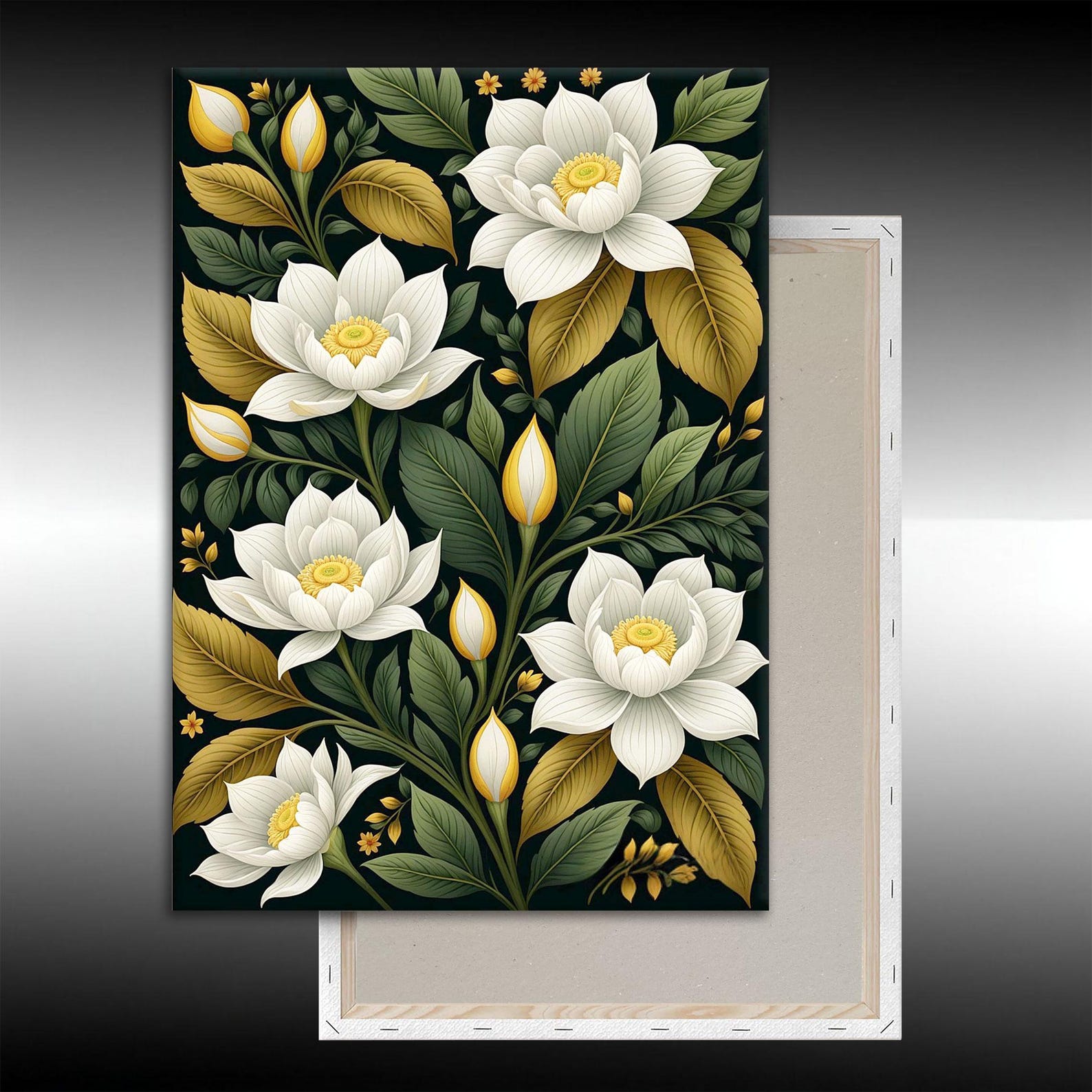Golden Lotus Canvas Art Print Elegant Floral Wall Decor Etsy 
