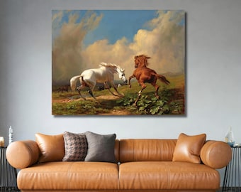 Horses Balking Canvas Print, Dramatic Animal Wall Art