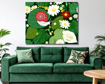 Impresión en lienzo de caracol y margarita: Ilustración del jardín botánico