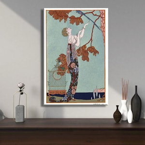 George Barbier &quot;L&#39;Oiseau Volage / The Fickle Bird&quot; Canvas Art (c.1914) Vintage Illustration - Premium Reproduction Giclée Fine Art Print