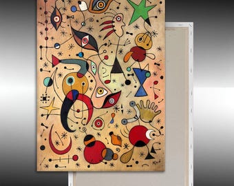 ジョアン・ミロ：鳥に石を投げる人（1926年）キャンバスアート/展覧会