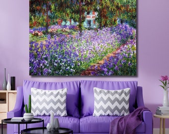 Claude Monet Irises In Monet Garden 1900, impressionism, High Quality Hand painted Wall Art Reproduction Claude Monet Canvas, Painting