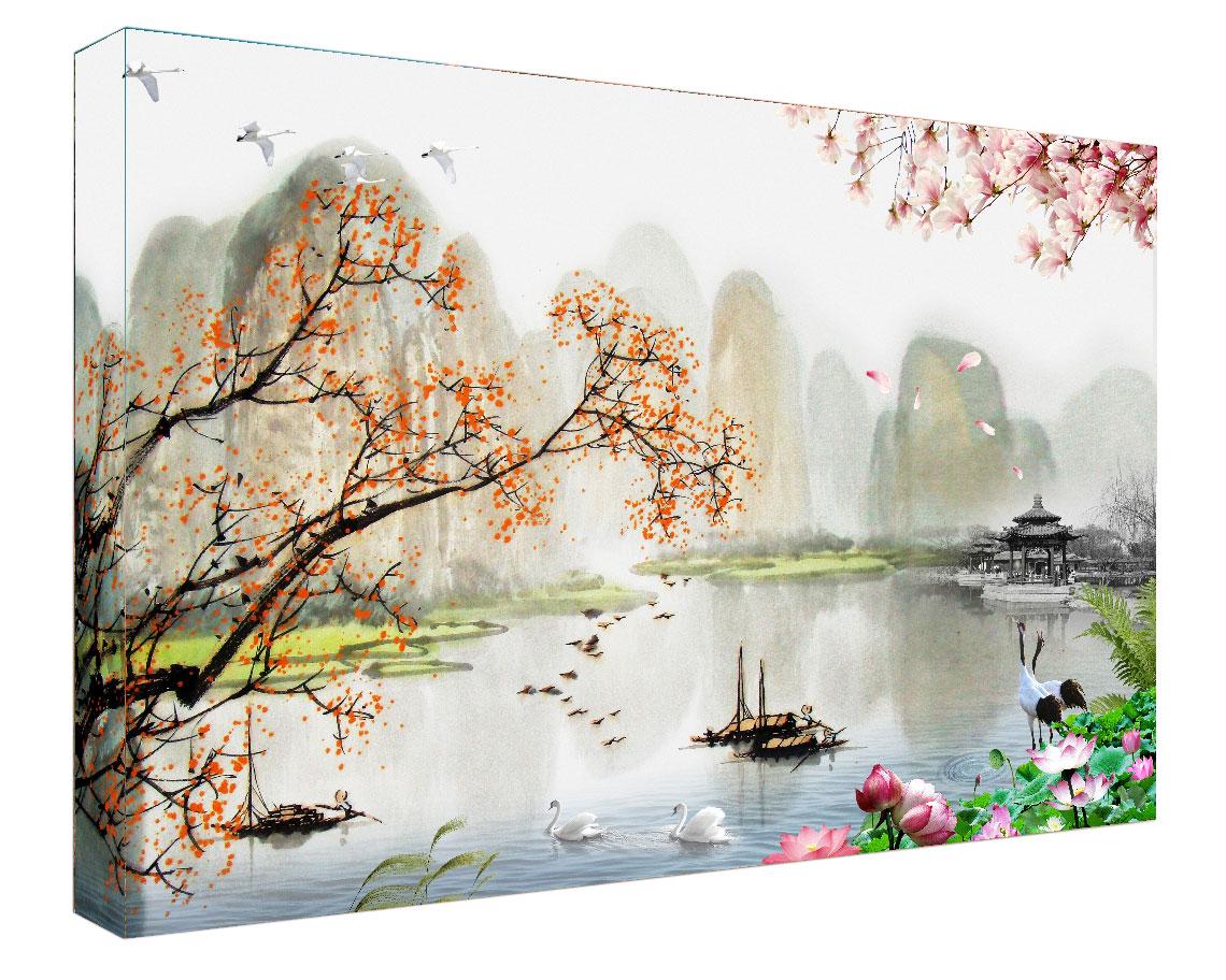 日本画　横22㎝、縦28.５㎝ Japanese Landscape Canvas Art: Cloud, Sunrise, Pine Tree Painting