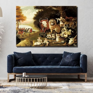 Edward Hicks The Peaceable Kingdom Fine Art Print Poster Canvas Wall Decor Historic American Folk Art Gift, Giclee Fine Art