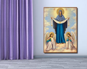 Belt of the Virgin Mary Icon Print: Greek Orthodox Canvas Wall Art