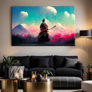 Samurai Cherry Blossom Canvas Painting, Home Decor,Office Decor,Japan art, Japanese Gift,Samurai Poster,Samurai Man Canvas Print ,Wall Decor