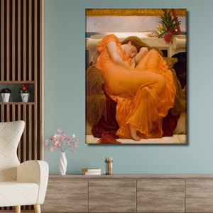 Frederic Lord Leighton, , Flaming June, Canvas Art Box, Photo Print, Frederic Lord Leighton Home Decor , Girl Sleeping on Sofa Canvas