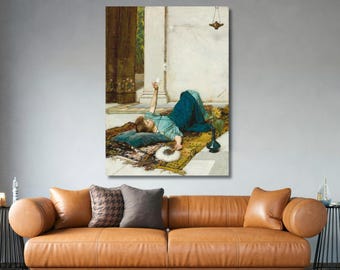 Dolce Far Niente Waterhouse Canvas Print, Pre Raphaelite Wall Art, Vintage Museum Painting Decor