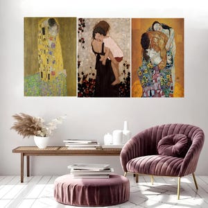 Set Of 3 Gustav Klimt Lady With Fan Canvas Wall Art Gustav Klim Poster Gustav Klimt Museum Exhibition Gift Gallery Wrapped Wall Art Print