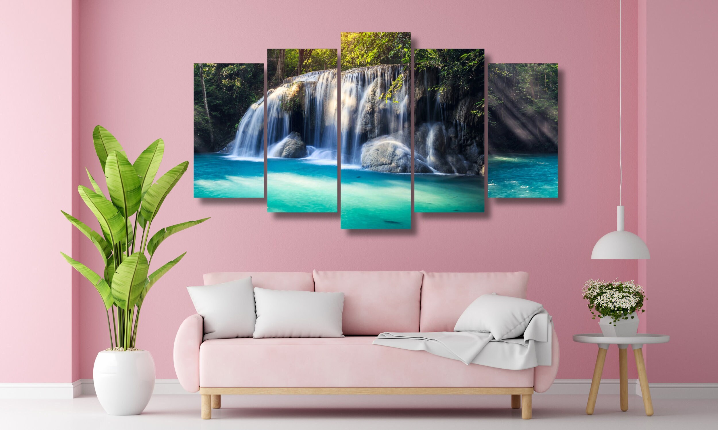 Canvas Waterfall Nature Scenery 5 Piece Canvas Wall Art Framed Multi ...
