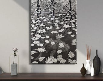 By Maurits Cornelis Escher Canvas Wall Art, M.C. Escher &quot;Three Worlds, 1955&quot; Poster/Print, Vintage Poster/Painting, escher kunstgallerij