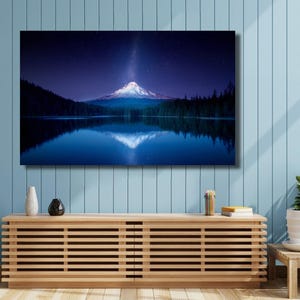 Blue Lake Mountain Reflection Beautiful Landscape 5 Piece Canvas Wall Art  Home Decor Gift For Him For Her Multi Panel Print Modern Poster